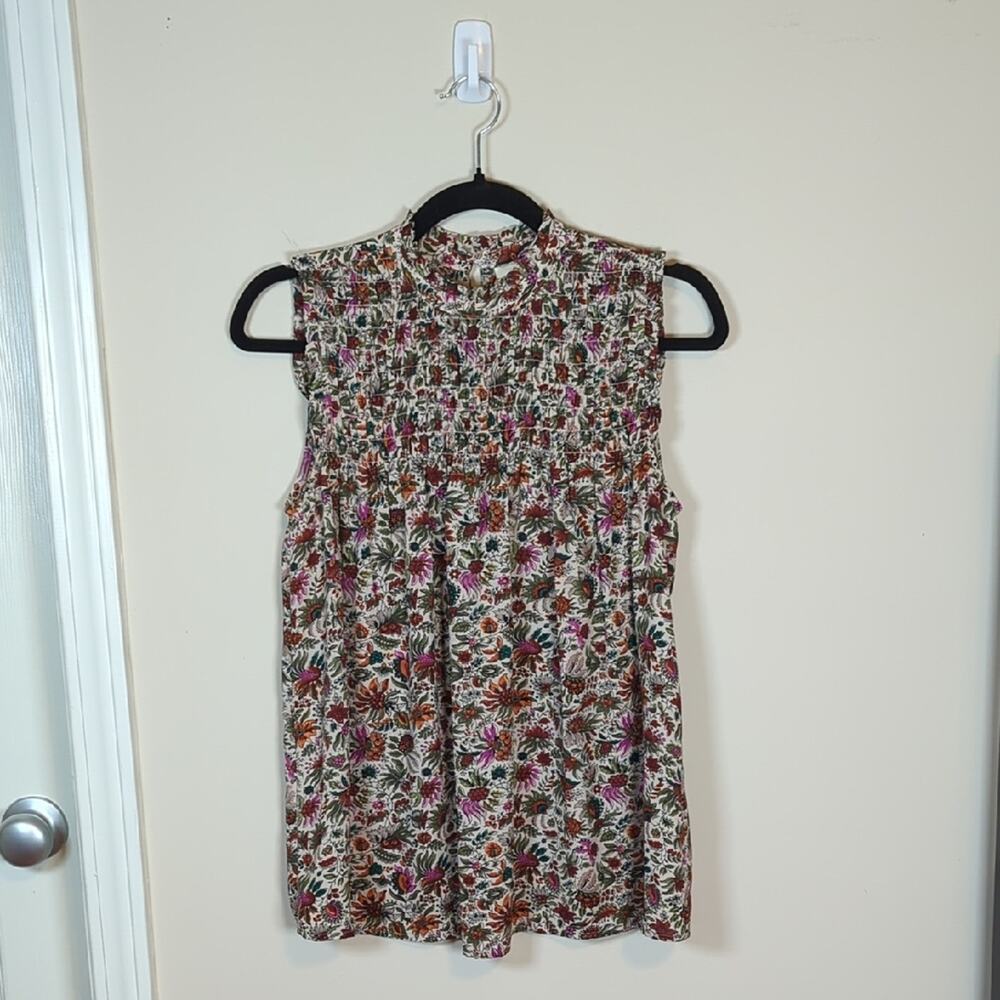 Anthropologie Maeve Colorful Floral High Neck Blouse